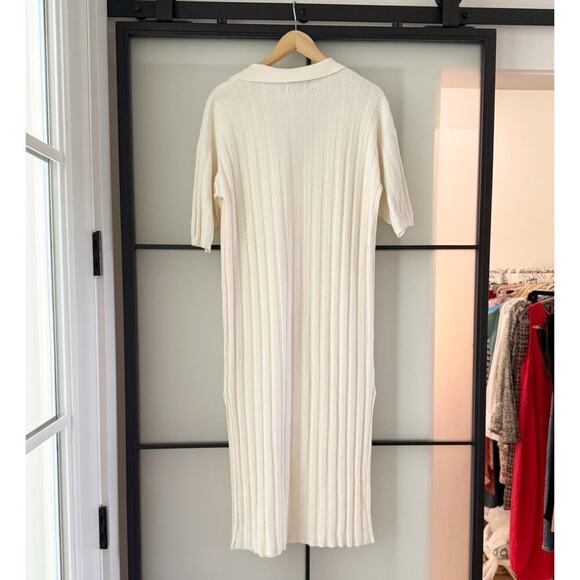 Modern Citizen Polo Dress Womens Size M/L Ivory Wide Ribbed Minimalist Modest - Picture 3 of 13